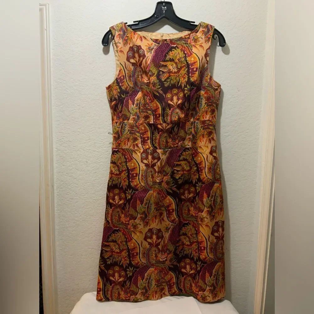 DAVID MEISTER BIRD FLOWER TAPESTRY DRESS SZ 8 MULTICOLOR H1